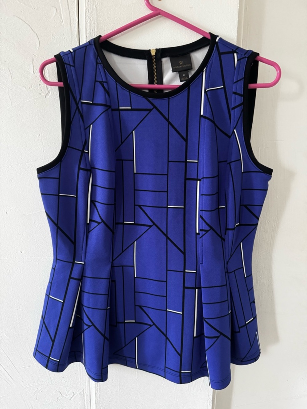 Worthington Royal Blue/purple Geometric Sleeveless Peplum top